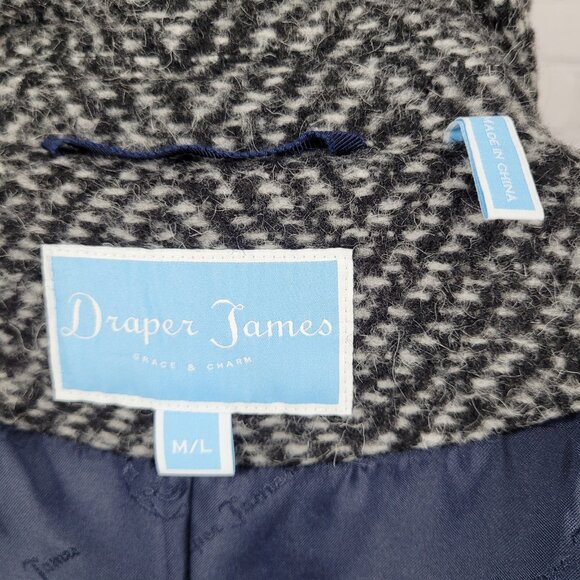 Draper James Black White Wool Blend Tweed Belted Sleeveless Cape Coat Size M/L - Picture 4 of 16